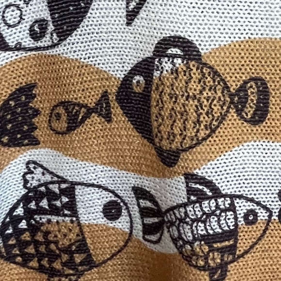 Quirky All Over Fishes Lightweight Knit Top Eclectic Artsy Italy Made Stretchy - Picture 10 of 16